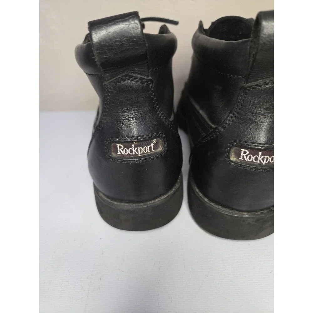 Rockport Mens Black Leather Boots Vibram Moc Toe Ankle Hikers Gorpcore Sz 9.5